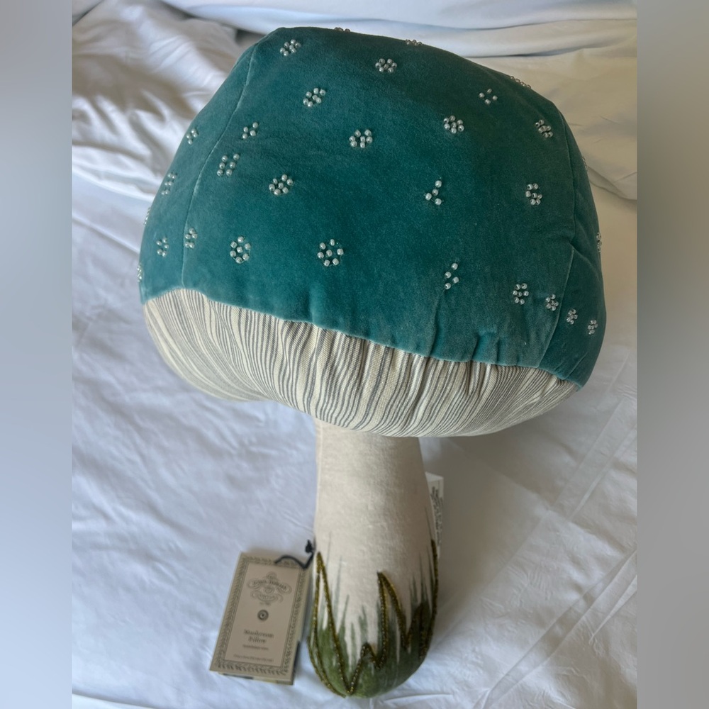 John Derian Target Beaded Mushroom Plush Pillow Blue 17x14 Soft Decor🍄🌎NEW